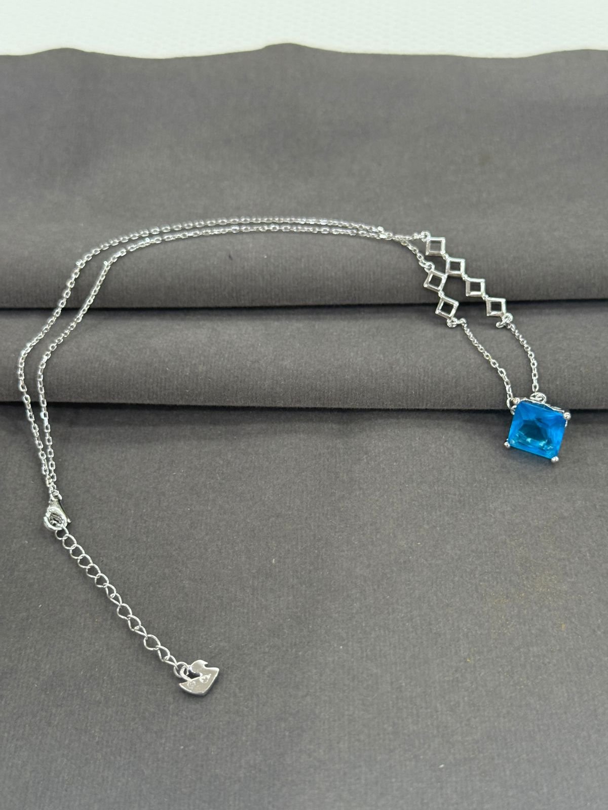92.5 Silver Blue Stone Contemporary Minimalist Chain
